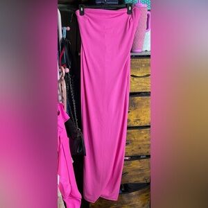 Fashion Nova Bright Pink Strapless Ribbed Maxi Dress